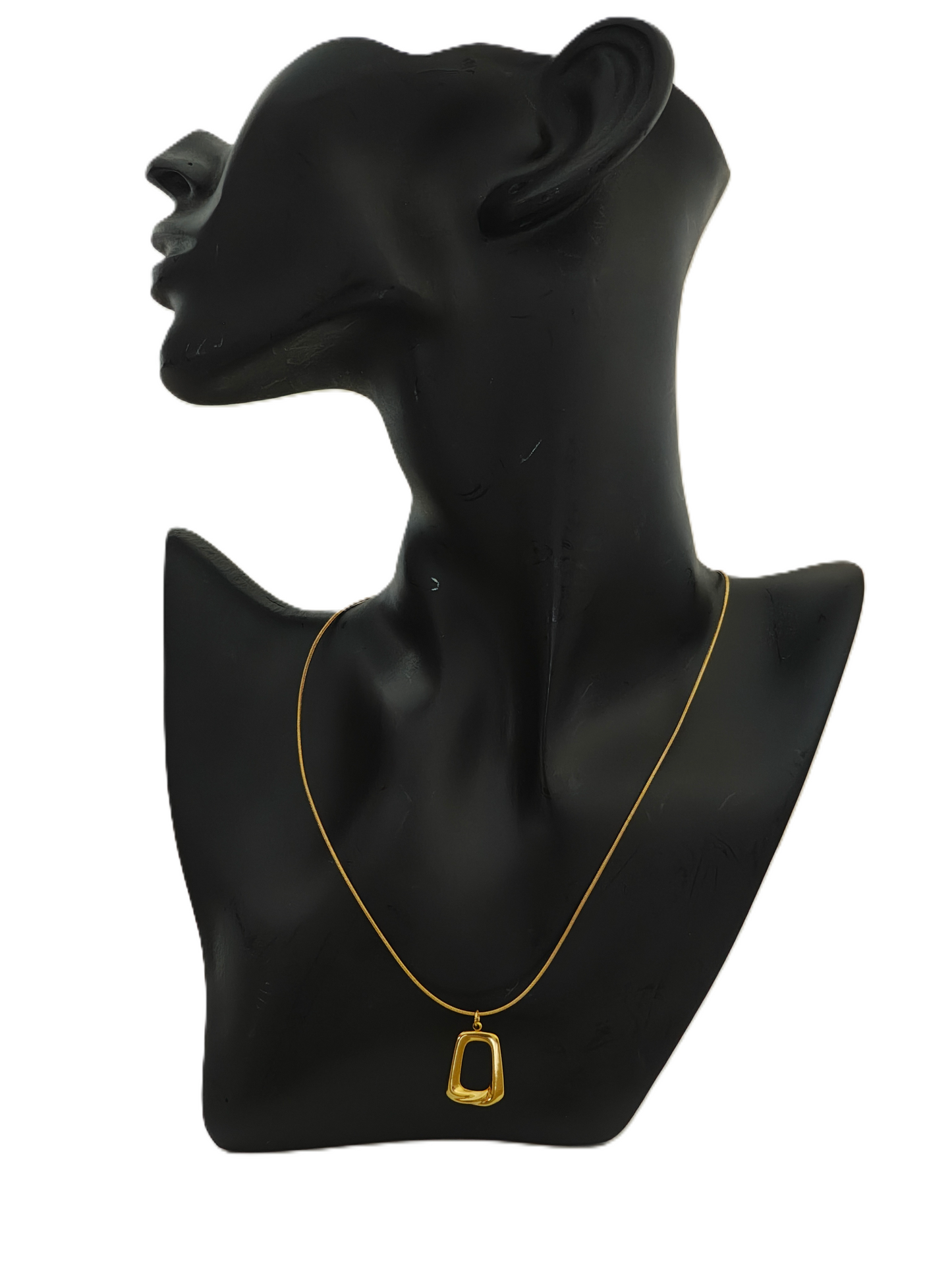 Anti tarnish golden coloured chain with trapezoid border pendant