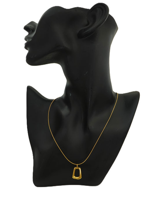 Anti tarnish golden coloured chain with trapezoid border pendant
